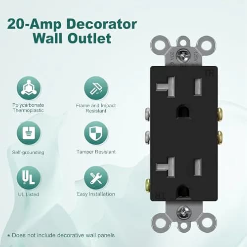 micmi 20A Decorator Receptacle Outlet | Tamper Resistant Grounded UL Listed 125V (10Pack, Black) thumbnail 2