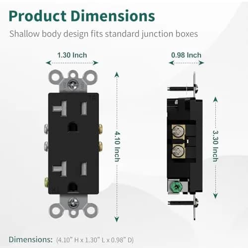 micmi 20A Decorator Receptacle Outlet | Tamper Resistant Grounded UL Listed 125V (10Pack, Black) thumbnail 3