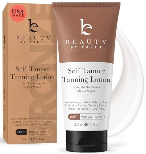 Beauty by Earth Natural Self Tanner Lotion for Face & Body, Gradual Tan, 222ml (7.5 Fl Oz) | Streak-Free, Organic Ingredients thumbnail 1