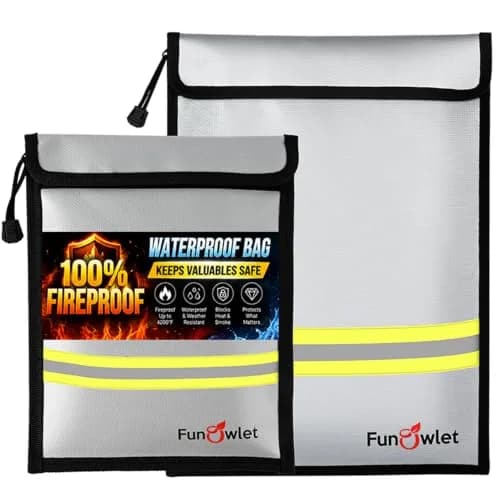 FunOwlet Fireproof Waterproof Money Document Bag 2 Pack | Fire & Water Resistant Organizer for A4 A5 thumbnail 1