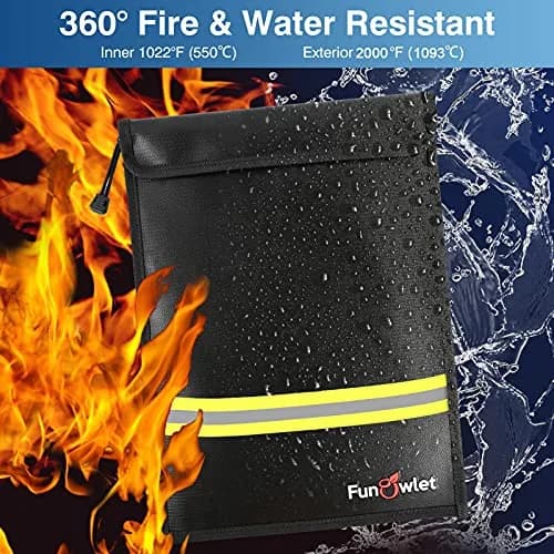 FunOwlet Fireproof Waterproof Money Document Bag 2 Pack | Fire & Water Resistant Organizer (15 x 11 & 10 x 7.8 inches) thumbnail 4