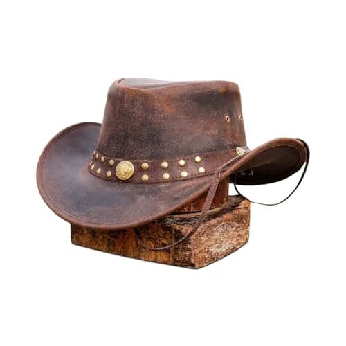 HADZAM Leather Cowboy Hat - Dark Brown, Large | Vintage Western Outback Style thumbnail 1