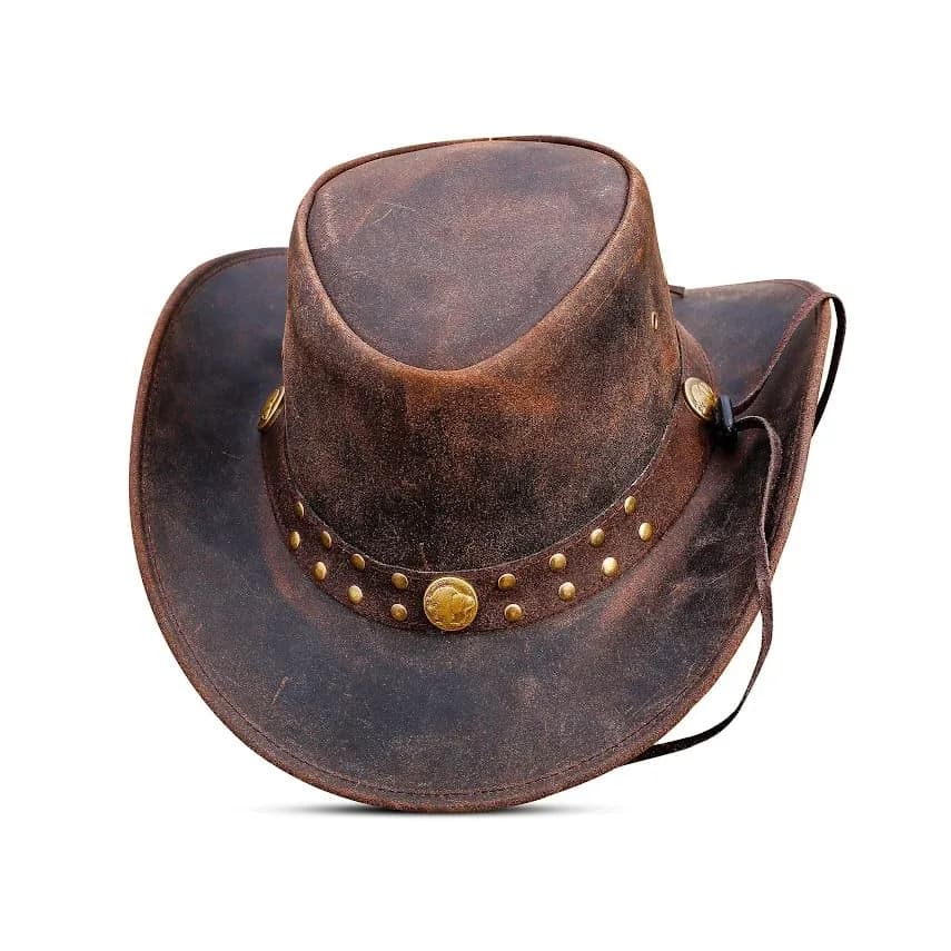 HADZAM Leather Cowboy Hat - Dark Brown, Large | Vintage Western Outback Style thumbnail 3