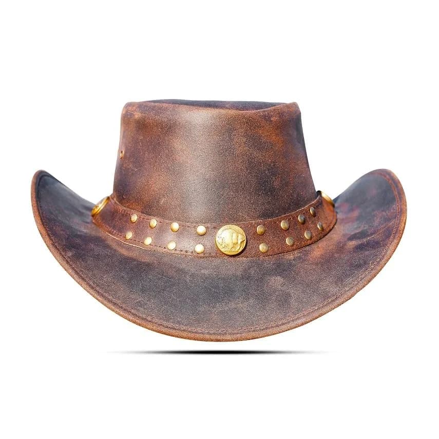 HADZAM Leather Cowboy Hat - Dark Brown, Large | Vintage Western Outback Style thumbnail 5