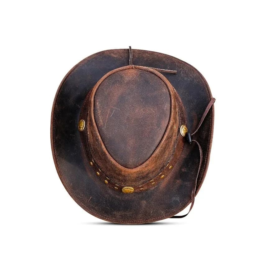 HADZAM Leather Cowboy Hat - Dark Brown, Large | Vintage Western Outback Style thumbnail 7