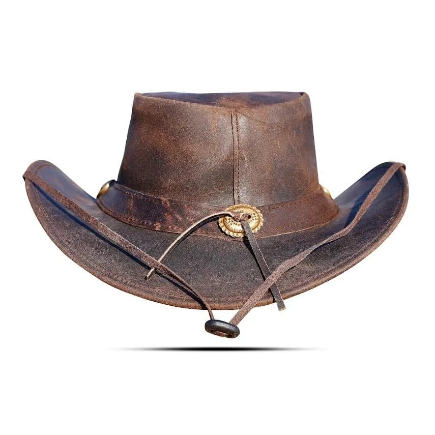 HADZAM Leather Cowboy Hat - Dark Brown, Large | Vintage Western Outback Style thumbnail 8