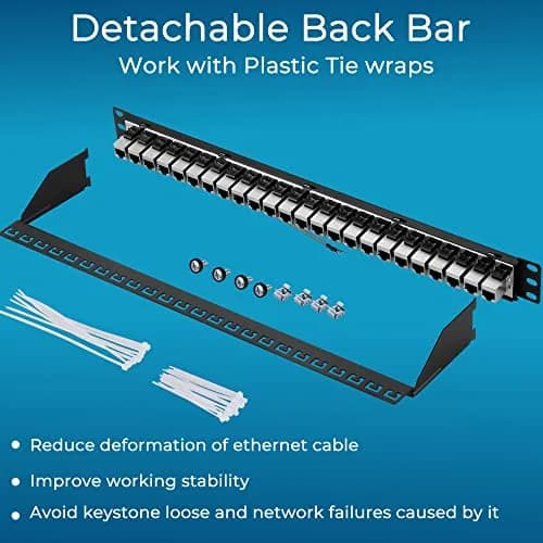 Rapink 24 Port Cat7 Patch Panel with Inline Couplers | 10Gbps STP Shielded 19-Inch Rackmount Network Panel thumbnail 6