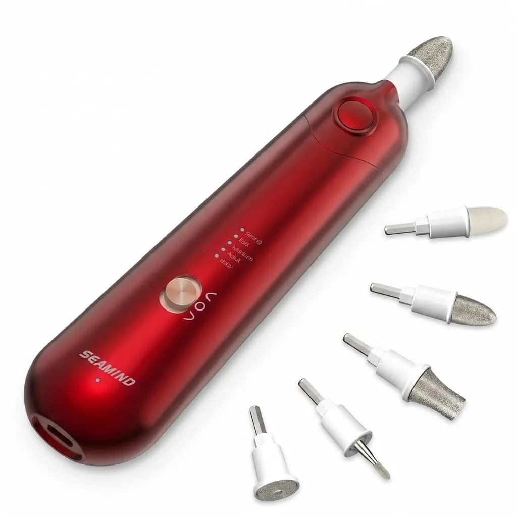 SEAMIND 5-in-1 Electric Nail File Kit, Cordless Manicure Pedicure Set, Red | 2900-4200 RPM - main product image