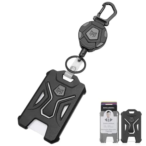 MNGARISTA Heavy Duty Retractable Badge Holder with Carabiner Clip & 31.5" Steel Wire Rope | Black thumbnail 1