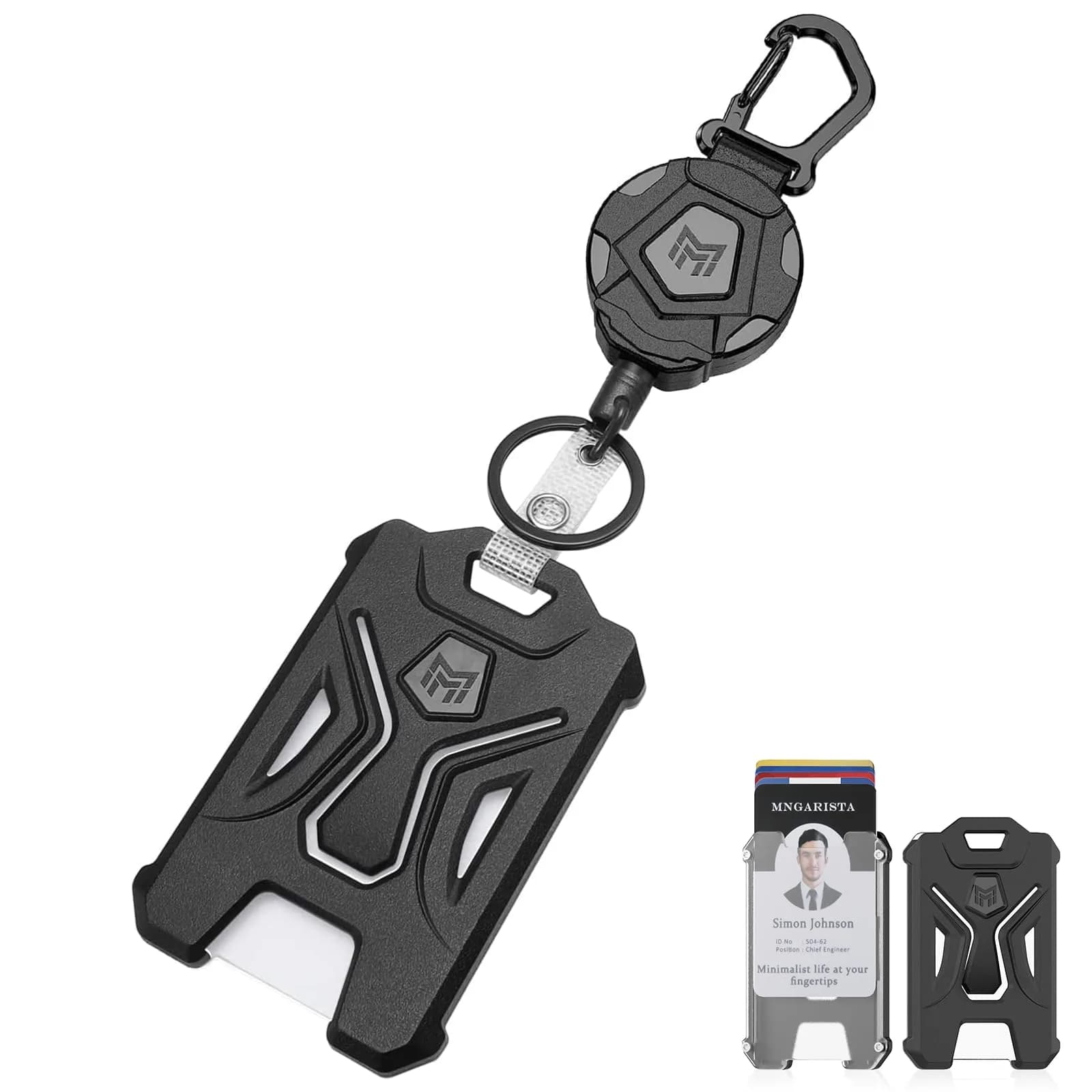 MNGARISTA Heavy Duty Retractable Badge Holder with Carabiner Clip & 31.5" Steel Wire Rope | Black - main product image