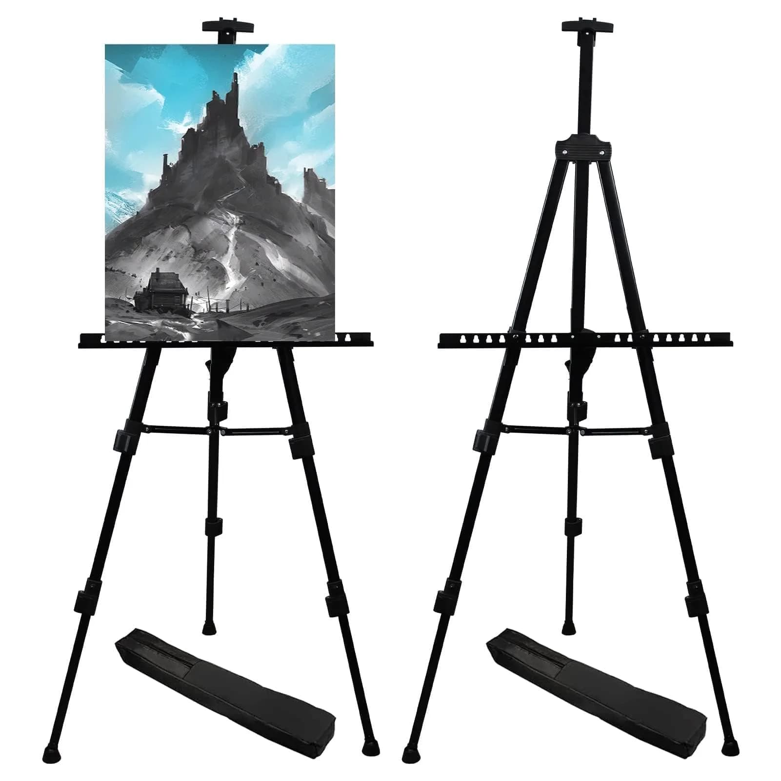 RRFTOK Adjustable Metal Tripod Art Easel Stand 17-66 in (43-168 cm) with Bag | Holds up to 4.5 kg Canvas — 72BL