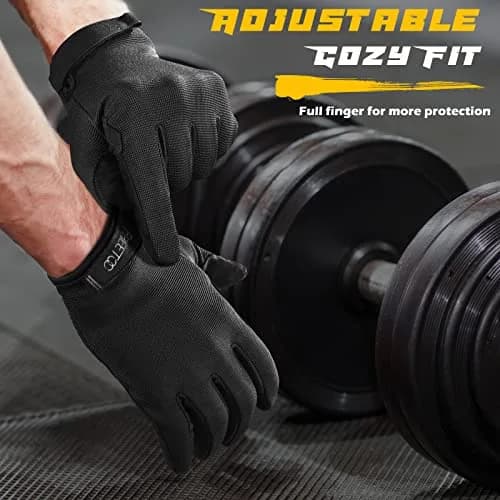 FREETOO Full-Finger Workout Gloves for Men, Padded Gym Gloves with Grip, Black, Medium | Breathable & Stretchable thumbnail 4