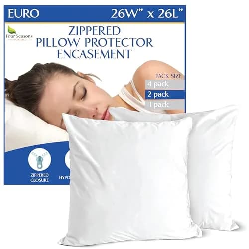 Four Seasons Essentials Euro Size Pillow Protectors (Set of 2) 66x66 cm (26x26 Inch) | Waterproof Hypoallergenic Zippered Encasement thumbnail 1