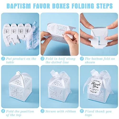 MTLEE 100 Pcs Baptism Rosary Set with Gift Boxes, Organza Bags & Thank You Cards | Gold thumbnail 4