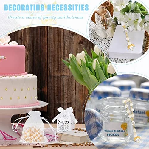 MTLEE 100 Pcs Baptism Rosary Set with Gift Boxes, Organza Bags & Thank You Cards | Gold thumbnail 6