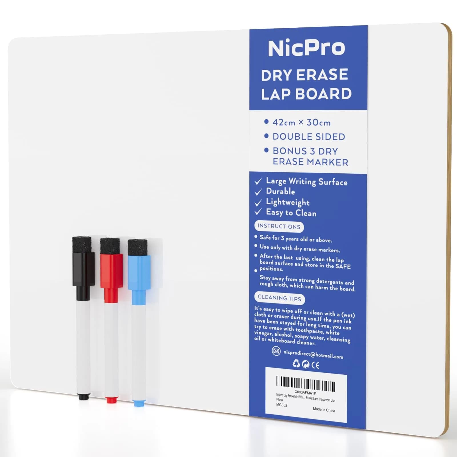 Nicpro 2 Pack Small Dry Erase Lapboards 9''x 12'' (22.86cm x 30.48cm) | Double-Sided Writing Surface — White / 12 x 16 inches
