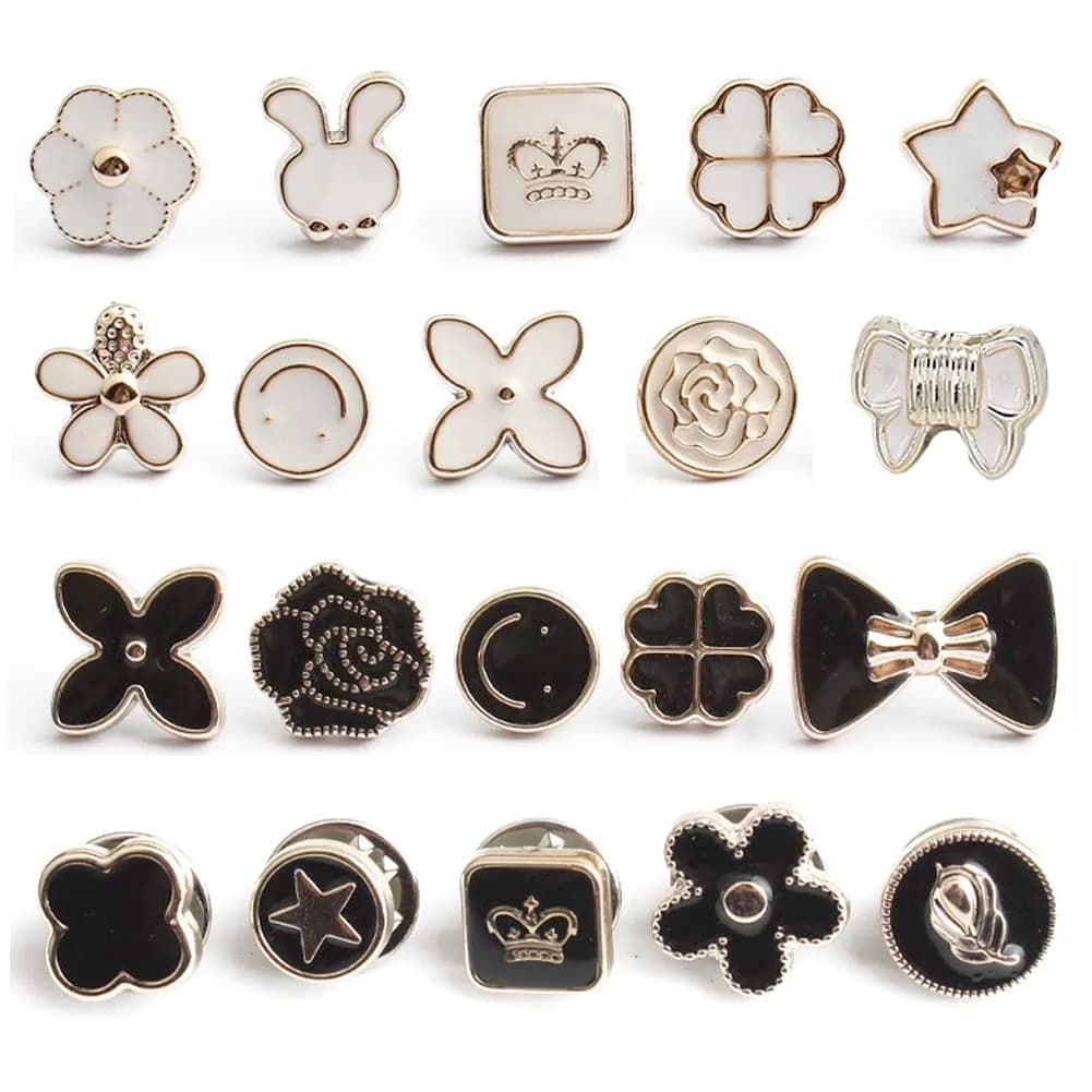 LWQYHTT Women Shirt Brooch Pins 10-13mm | No Sew Enamel Black & White, Reusable, 20 Set - main product image