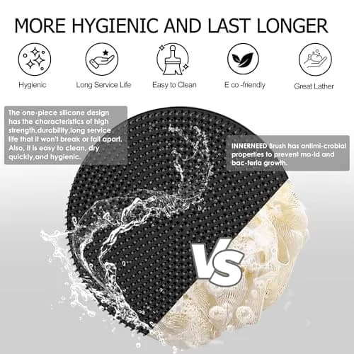 INNERNEED Food-Grade Soft Silicone Body Scrubber Shower Brush Black | Gentle Exfoliation for All Skin Types thumbnail 4