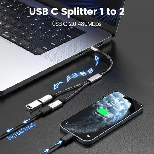 MOGOOD USB C Splitter Adapter, Dual USB-C Female Data Split Y-Cable | 2-Pack Silver thumbnail 4