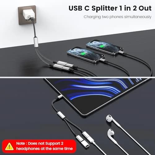 MOGOOD USB C Splitter Adapter, Dual USB-C Female Data Split Y-Cable | 2-Pack Silver thumbnail 3