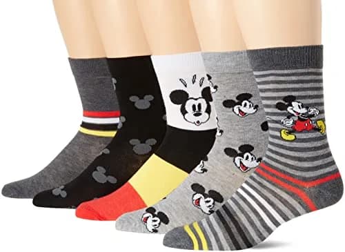Disney Mickey Mouse 5 Pack Crew Socks | Fun Cartoon Character Socks for Men & Big Kids (98% Polyester, 2% Spandex, Crew Length) thumbnail 1