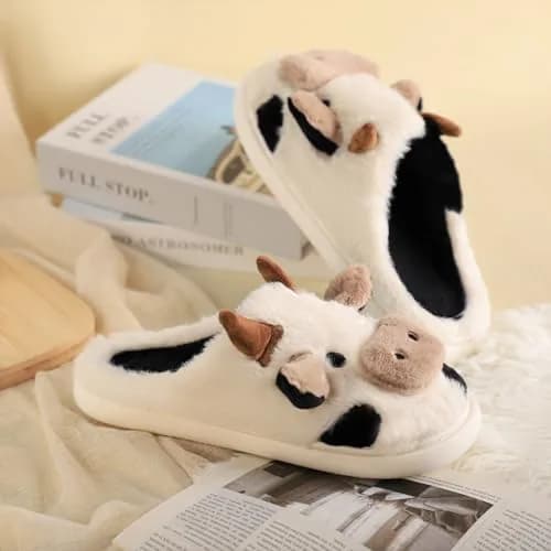 Gaolinci Cartoon Cow Cotton Slippers for Women US 8-9 | Warm & Cozy Indoor Outdoor House Shoes thumbnail 5