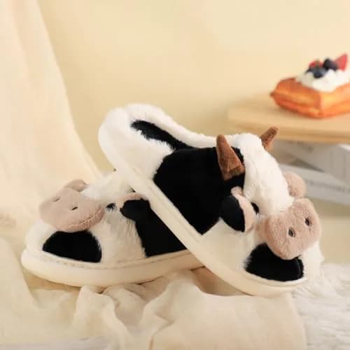 Gaolinci Cartoon Cow Cotton Slippers for Women US 8-9 | Warm & Cozy Indoor Outdoor House Shoes thumbnail 3