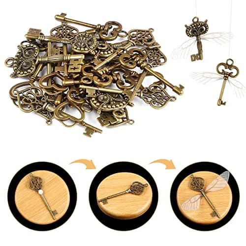 SANNIX Vintage Skeleton Keys with Dragonfly Wings & Elastic String | DIY Party Decorations (2.1-2.7 inch keys) thumbnail 3