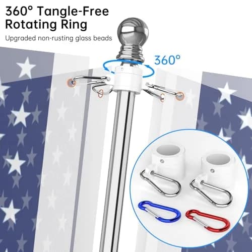 ZMTECH 6 FT Stainless Steel Flag Pole Kit - 2 Pack, Silver | Tangle-Free Outdoor House Flag Stand thumbnail 3