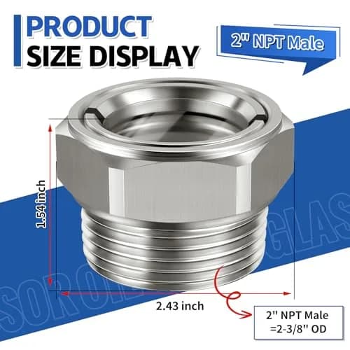 Boltigen 2 inch NPT Stainless Steel Oil Sight Glass Level Indicator | Max 1300 PSI, -30-220°C thumbnail 3