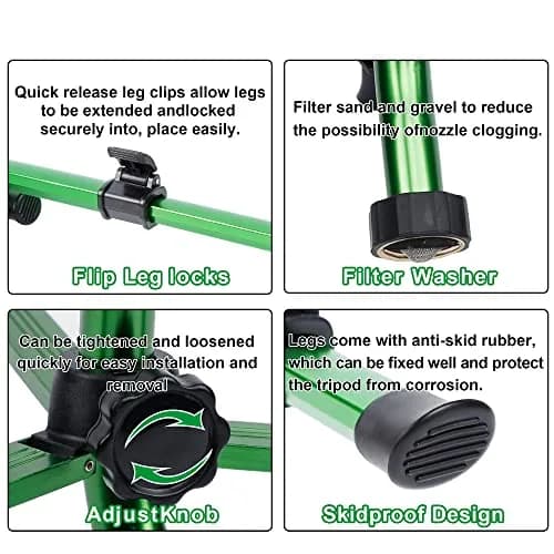 Biswing Impact Sprinkler Head on Tripod Base, Heavy Duty Lawn Sprinklers, 360 Degree Large Area Irrigation, Metal Sprinkler Nozzle & Alloy Legs, 1 Pack thumbnail 5