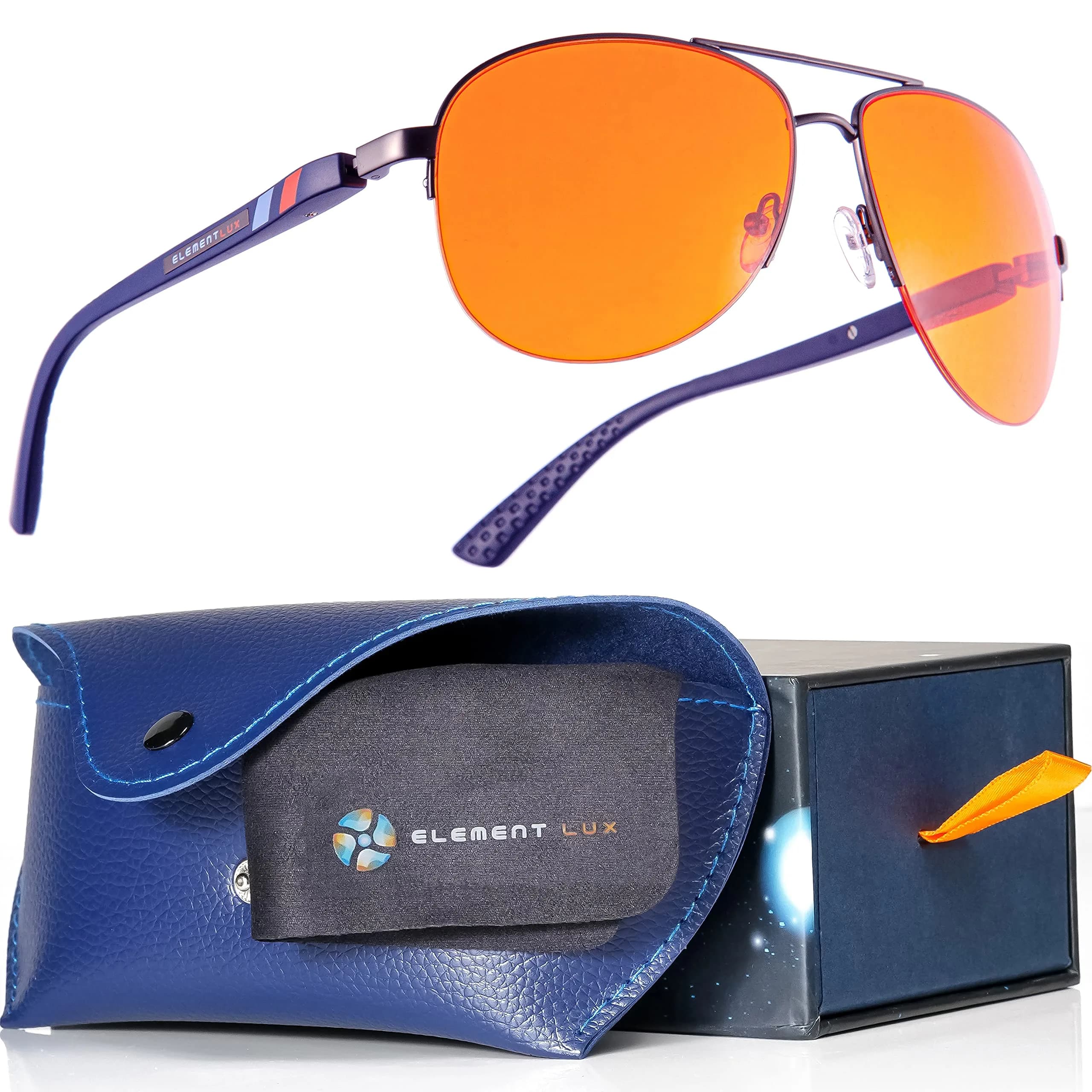 ELEMENT LUX Blue Light Blocking Glasses | 99% Dark Amber Lenses, 62mm Lens Width | Better Sleep, Gaming, Eyestrain Relief — Dark Amber / 57mm