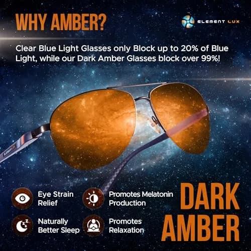 ELEMENT LUX Blue Light Blocking Glasses | 99% Dark Amber Lenses, 57mm Lens Width | For Better Sleep & Eyestrain Relief thumbnail 2