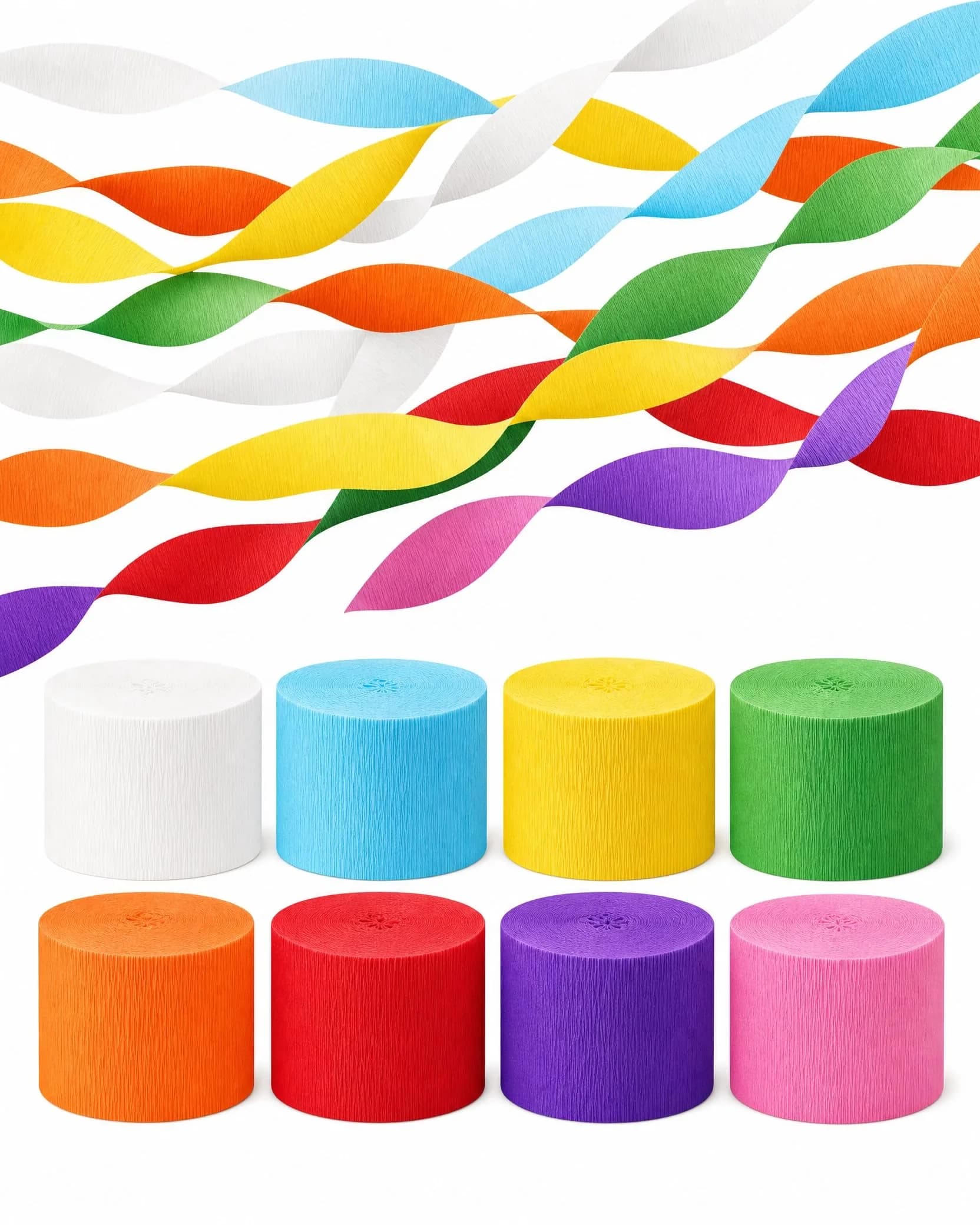 Captain Decor 8-Pack Rainbow Crepe Paper Streamers | 656ft Total Length, 1.8" Width