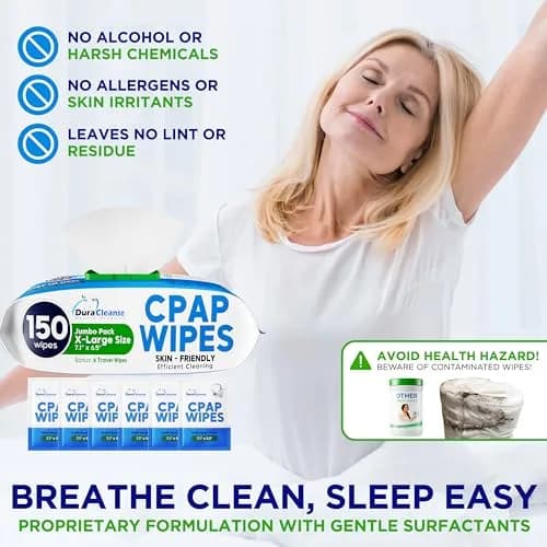 Dura Cleanse XL CPAP Mask Wipes - 156 Count (150 + 6 Travel) | Unscented, Alcohol-Free, Aloe Vera Infused thumbnail 5