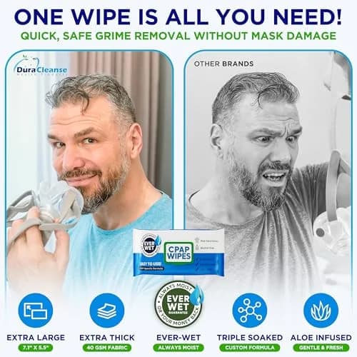 Dura Cleanse XL CPAP Mask Wipes - 156 Count (150 + 6 Travel) | Unscented, Alcohol-Free, Aloe Vera Infused thumbnail 4