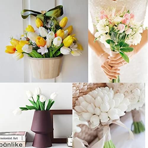IPOPU Real Touch Artificial Tulips Flowers 24PCS Off White | Lifelike PU Material for Home Decor thumbnail 6
