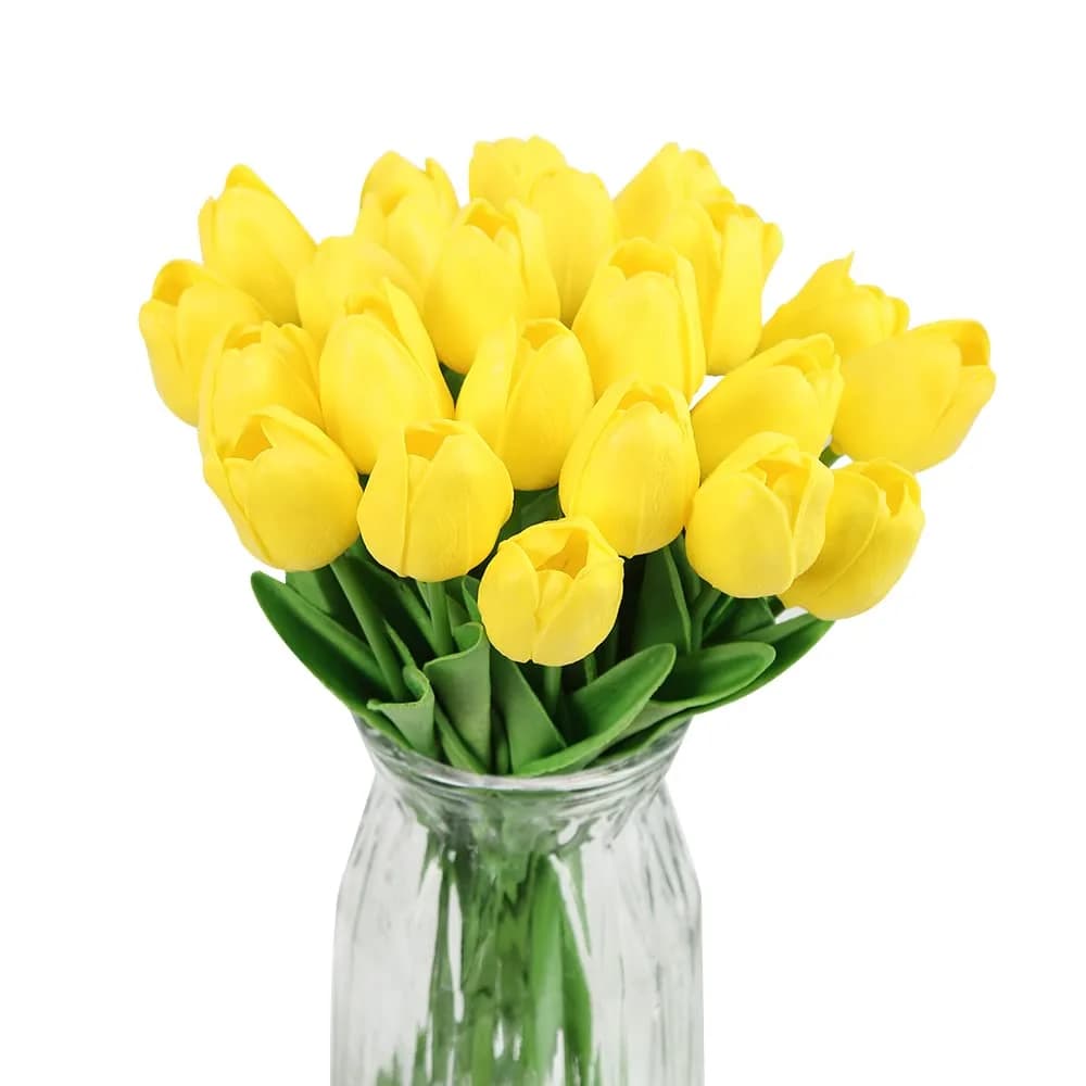 IPOPU Real Touch Purple Tulips 24PCS Artificial Flowers 34cm (13.4") | Lifelike Floral Arrangements for Home Decor — 24pcs-yellow