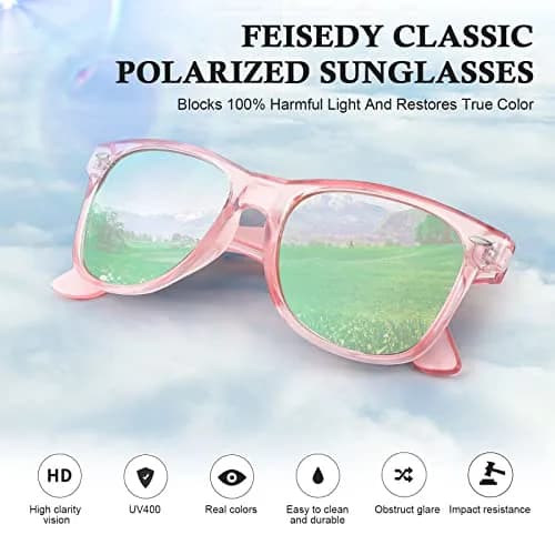 FEISEDY Women's Retro Polarized Sunglasses Classic 80s Style with UV400 Protection | Pink Frame & Pink Mirror Lens (54mm) thumbnail 6