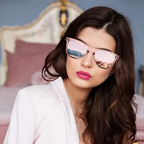 FEISEDY Women's Retro Polarized Sunglasses Classic 80s Style with UV400 Protection | Pink Frame & Pink Mirror Lens (54mm) thumbnail 7
