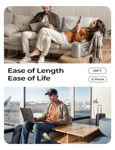 AINOPE USB C to USB C Cable 10FT 2Pack 60W | Fast Charging & Durable with 90° Angle thumbnail 2