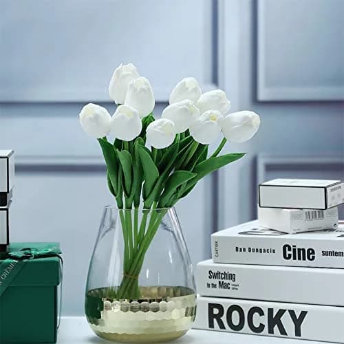 IPOPU 24PCS White Tulips Artificial Flowers Real Touch 34cm (13.4") | Realistic PU Flowers for Home Decor thumbnail 4