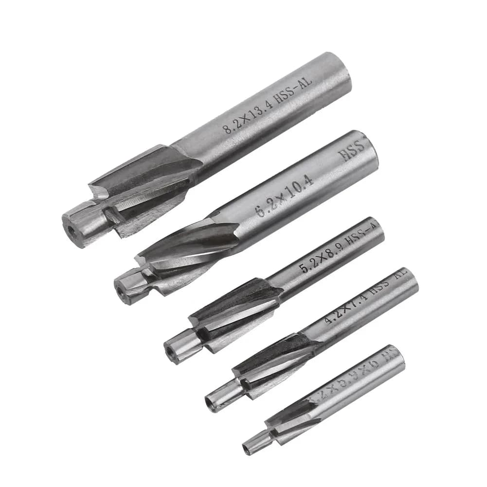 Hilitand 5pcs Counterbore Drill Bits Set 4 Flutes Straight End Mill Cutter M3-M8 | High-Speed Steel for Copper, Aluminum, Cast Iron - main product image