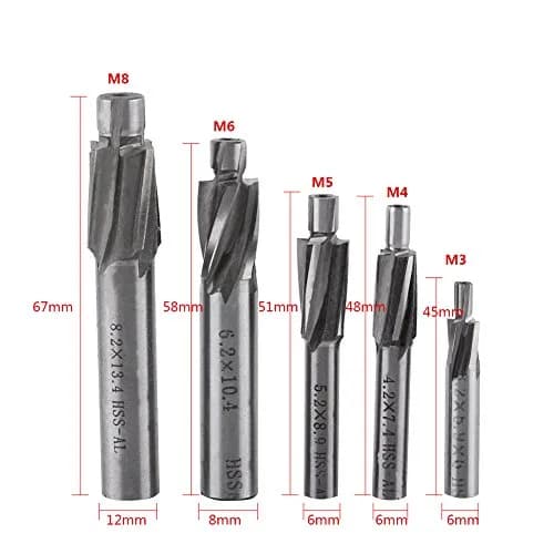 Hilitand 5pcs Counterbore Drill Bits Set 4 Flutes Straight End Mill Cutter M3-M8 | High-Speed Steel for Copper, Aluminum, Cast Iron thumbnail 3