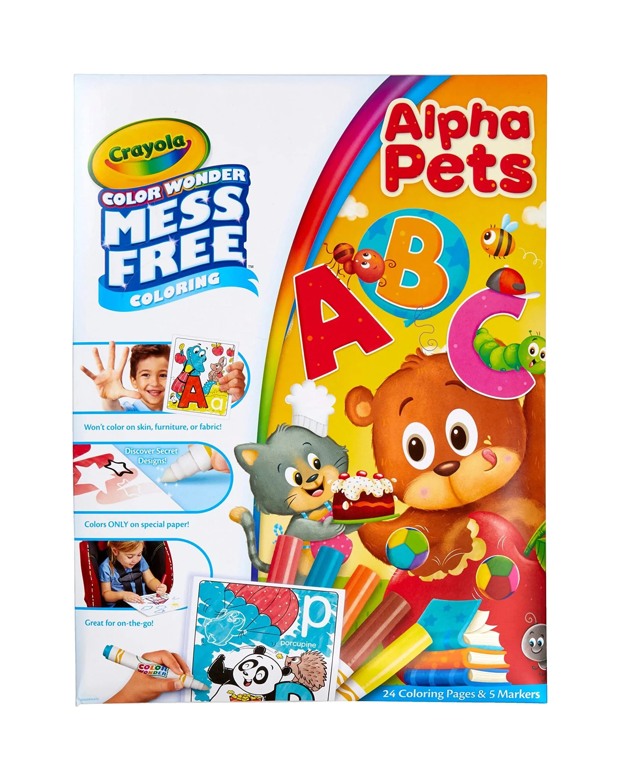 Crayola Color Wonder Alpha Pets Mess Free Coloring Set with 24 Pages & 5 Markers | Toddler Activity for Ages 3+
