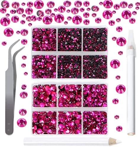 QOGIR 6300pcs Fuchsia Hotfix Rhinestones for Crafts Clothes DIY | Mixed Sizes, Sparkling Glass Gems thumbnail 1
