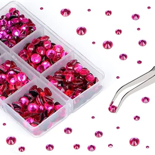 QOGIR 6300pcs Fuchsia Hotfix Rhinestones for Crafts Clothes DIY | Mixed Sizes, Sparkling Glass Gems thumbnail 4