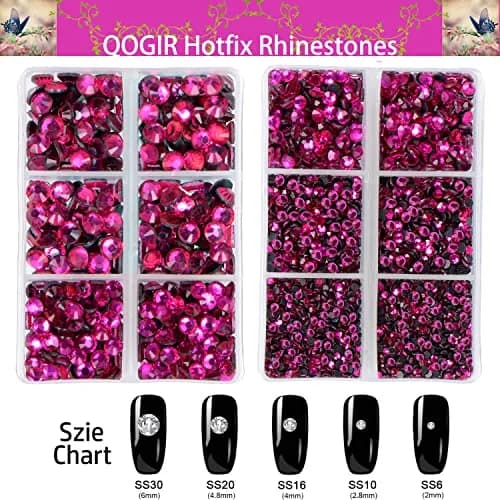 QOGIR 6300pcs Fuchsia Hotfix Rhinestones for Crafts Clothes DIY | Mixed Sizes, Sparkling Glass Gems thumbnail 2