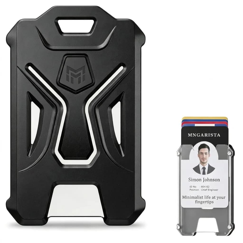 MNGARISTA Heavy Duty Vertical ID Card Holder Protector, 2 Pack | PC Polycarbonate, Black — 1-Pack