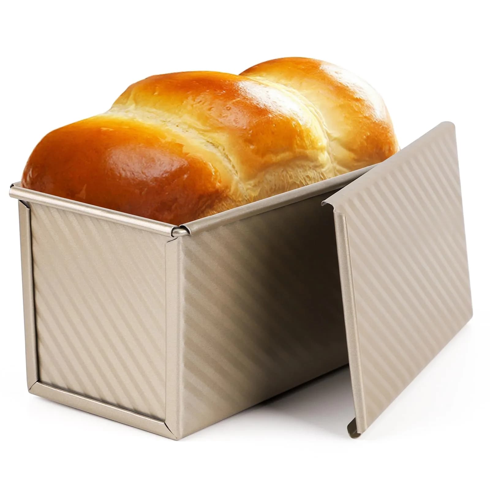Beasea Pullman Loaf Pan with Lid, 2 Pack 1 lb | Non-Stick Carbon Steel Bakeware for Homemade Bread — Gold / 1lb 1pc